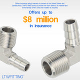 LTWFITTING 90 Degree Elbow Stainless Steel 316 Barb Fitting 3/8 Inch ID Hose x 3/8 Inch Male NPT Air Gas (Pack of 5)