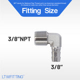 LTWFITTING 90 Degree Elbow Stainless Steel 316 Barb Fitting 3/8 Inch ID Hose x 3/8 Inch Male NPT Air Gas (Pack of 25)