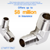 LTWFITTING 90 Degree Elbow Stainless Steel 316 Barb Fitting 1/2 Inch ID Hose x 3/8 Inch Male NPT Air Gas (Pack of 5)