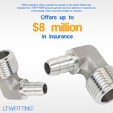 LTWFITTING 90 Degree Elbow Stainless Steel 316 Barb Fitting 3/8 Inch Hose Barb x 1/2 Inch Male NPT Air Gas (Pack of 25)