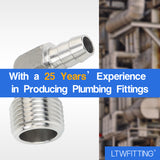LTWFITTING 90 Degree Elbow Stainless Steel 316 Barb Fitting 3/8 Inch Hose Barb x 1/2 Inch Male NPT Air Gas (Pack of 25)
