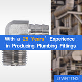 LTWFITTING 90 Degree Elbow Stainless Steel 316 Barb Fitting 3/8 Inch Hose Barb x 1/2 Inch Male NPT Air Gas (Pack of 250)