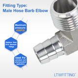 LTWFITTING 90 Degree Elbow Stainless Steel 316 Barb Fitting 1/2 Inch ID Hose x 1/2 Inch Male NPT Air Gas (Pack of 25)