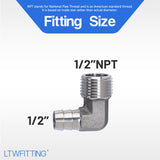 LTWFITTING 90 Degree Elbow Stainless Steel 316 Barb Fitting 1/2 Inch ID Hose x 1/2 Inch Male NPT Air Gas (Pack of 250)