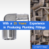 LTWFITTING 90 Degree Elbow Stainless Steel 316 Barb Fitting 1/2 Inch ID Hose x 1/2 Inch Male NPT Air Gas (Pack of 250)