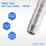 LTWFITTING Bar Production Stainless Steel 316 Barb Splicer Mender 1/4 Inch Hose ID Fitting Air Water Fuel Boat (Pack of 1000)