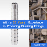 LTWFITTING Bar Production Stainless Steel 316 Barb Splicer Mender 1/4 Inch Hose ID Fitting Air Water Fuel Boat (Pack of 25)