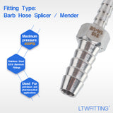 LTWFITTING Bar Production Stainless Steel 316 Barb Splicer Mender 1/4 Inch Hose ID x 1/8 Inch Hose ID Fitting Air Water Fuel Boat (Pack of 25)