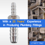 LTWFITTING Bar Production Stainless Steel 316 Barb Splicer Mender 1/4 Inch Hose ID x 1/8 Inch Hose ID Fitting Air Water Fuel Boat (Pack of 25)