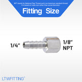 LTWFITTING Bar Production Stainless Steel 316 Barb Fitting Coupler 1/4 Inch Hose ID x 1/8 Inch Female NPT Air Fuel Water (Pack of 900)