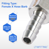 LTWFITTING Bar Production Stainless Steel 316 Barb Fitting Coupler 1/4 Inch Hose ID x 1/8 Inch Female NPT Air Fuel Water (Pack of 5)