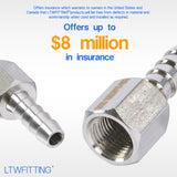 LTWFITTING Bar Production Stainless Steel 316 Barb Fitting Coupler 1/4 Inch Hose ID x 1/8 Inch Female NPT Air Fuel Water (Pack of 25)