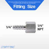 LTWFITTING Bar Production Stainless Steel 316 Barb Fitting Coupler 1/4 Inch Hose ID x 1/4 Inch Female NPT Air Fuel Water (Pack of 600)