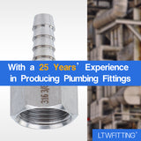 LTWFITTING Bar Production Stainless Steel 316 Barb Fitting Coupler 1/4 Inch Hose ID x 3/8 Inch Female NPT Air Fuel Water (Pack of 500)