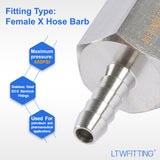LTWFITTING Bar Production Stainless Steel 316 Barb Fitting Coupler 1/4 Inch Hose ID x 1/2 Inch Female NPT Air Fuel Water (Pack of 5)