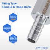 LTWFITTING Bar Production Stainless Steel 316 Barb Fitting Coupler 5/16 Inch Hose ID x 1/4 Inch Female NPT Air Fuel Water (Pack of 600)