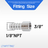LTWFITTING Bar Production Stainless Steel 316 Barb Fitting Coupler 3/8 Inch Hose ID x 1/8 Inch Female NPT Air Fuel Water (Pack of 25)