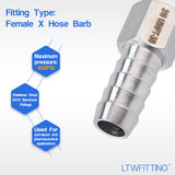 LTWFITTING Bar Production Stainless Steel 316 Barb Fitting Coupler 3/8 Inch Hose ID x 1/8 Inch Female NPT Air Fuel Water (Pack of 25)