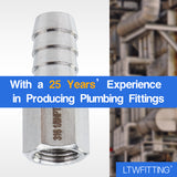 LTWFITTING Bar Production Stainless Steel 316 Barb Fitting Coupler 3/8 Inch Hose ID x 1/8 Inch Female NPT Air Fuel Water (Pack of 25)