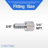LTWFITTING Bar Production Stainless Steel 316 Barb Fitting Coupler 3/8 Inch Hose ID x 1/4 Inch Female NPT Air Fuel Water (Pack of 25)