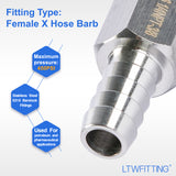 LTWFITTING Bar Production Stainless Steel 316 Barb Fitting Coupler 3/8 Inch Hose ID x 1/4 Inch Female NPT Air Fuel Water (Pack of 5)