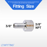 LTWFITTING Bar Production Stainless Steel 316 Barb Fitting Coupler 3/8 Inch Hose ID x 3/8 Inch Female NPT Air Fuel Water (Pack of 500)