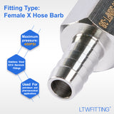 LTWFITTING Bar Production Stainless Steel 316 Barb Fitting Coupler 3/8 Inch Hose ID x 3/8 Inch Female NPT Air Fuel Water (Pack of 500)