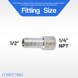 LTWFITTING Bar Production Stainless Steel 316 Barb Fitting Coupler 1/2 Inch Hose ID x 1/4 Inch Female NPT Air Fuel Water (Pack of 400)