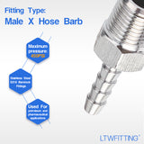 LTWFITTING Bar Production Stainless Steel 316 Barb Fitting Coupler/Connector 1/8 Inch Hose ID x 1/8 Inch Male NPT Air Fuel Water (Pack of 5)