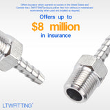 LTWFITTING Bar Production Stainless Steel 316 Barb Fitting Coupler/Connector 1/8 Inch Hose ID x 1/8 Inch Male NPT Air Fuel Water (Pack of 5)