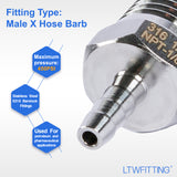LTWFITTING Bar Production Stainless Steel 316 Barb Fitting Coupler/Connector 1/8 Inch Hose ID x 1/4 Inch Male NPT Air Fuel Water (Pack of 900)