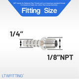 LTWFITTING Bar Production Stainless Steel 316 Barb Fitting Coupler/Connector 1/4 Inch Hose ID x 1/8 Inch Male NPT Air Fuel Water(Pack of 5)