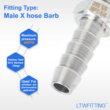 LTWFITTING Bar Production Stainless Steel 316 Barb Fitting Coupler/Connector 1/4 Inch Hose ID x 1/8 Inch Male NPT Air Fuel Water(Pack of 5)