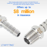 LTWFITTING Bar Production Stainless Steel 316 Barb Fitting Coupler/Connector 1/4 Inch Hose ID x 1/8 Inch Male NPT Air Fuel Water(Pack of 5)