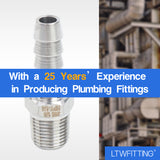 LTWFITTING Bar Production Stainless Steel 316 Barb Fitting Coupler/Connector 1/4 Inch Hose ID x 1/8 Inch Male NPT Air Fuel Water(Pack of 5)