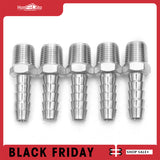 LTWFITTING Bar Production Stainless Steel 316 Barb Fitting Coupler/Connector 1/4 Inch Hose ID x 1/8 Inch Male NPT Air Fuel Water(Pack of 5)