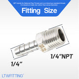 LTWFITTING Bar Production Stainless Steel 316 Barb Fitting Coupler/Connector 1/4 Inch Hose ID x 1/4 Inch Male NPT Air Fuel Water(Pack of 5)
