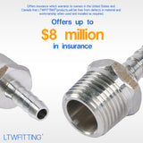 LTWFITTING Bar Production Stainless Steel 316 Barb Fitting Coupler/Connector 1/4 Inch Hose ID x 3/8 Inch Male NPT Air Fuel Water(Pack of 5)