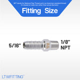 LTWFITTING Bar Production Stainless Steel 316 Barb Fitting Coupler/Connector 5/16 Inch Hose ID x 1/8 Inch Male NPT Air Fuel Water (Pack of 5)