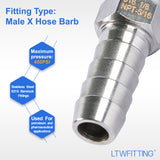 LTWFITTING Bar Production Stainless Steel 316 Barb Fitting Coupler/Connector 5/16 Inch Hose ID x 1/8 Inch Male NPT Air Fuel Water (Pack of 5)