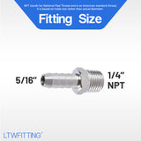 LTWFITTING Bar Production Stainless Steel 316 Barb Fitting Coupler/Connector 5/16 Inch Hose ID x 1/4 Inch Male NPT Air Fuel Water (Pack of 25)
