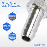 LTWFITTING Bar Production Stainless Steel 316 Barb Fitting Coupler / Connector 5/16 Inch Hose ID x 1/4 Inch Male NPT Air Fuel Water (Pack of 5)