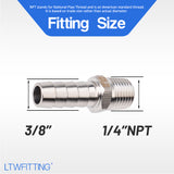 LTWFITTING Bar Production Stainless Steel 316 Barb Fitting Coupler/Connector 3/8 Inch Hose ID x 1/4 Inch Male NPT Air Fuel Water (Pack of 5)
