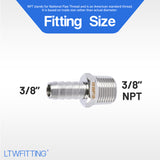 LTWFITTING Bar Production Stainless Steel 316 Barb Fitting Coupler/Connector 3/8 Inch Hose ID x 3/8 Inch Male NPT Air Fuel Water (Pack of 25)