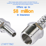 LTWFITTING Bar Production Stainless Steel 316 Barb Fitting Coupler/Connector 3/8 Inch Hose ID x 3/8 Inch Male NPT Air Fuel Water (Pack of 25)