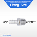 LTWFITTING Bar Production Stainless Steel 316 Barb Fitting Coupler/Connector 3/8 Inch Hose ID x 3/8 Inch Male NPT Air Fuel Water (Pack of 500)
