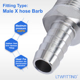 LTWFITTING Bar Production Stainless Steel 316 Barb Fitting Coupler/Connector 3/8 Inch Hose ID x 3/8 Inch Male NPT Air Fuel Water (Pack of 500)