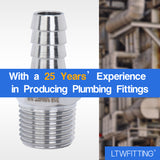LTWFITTING Bar Production Stainless Steel 316 Barb Fitting Coupler/Connector 3/8 Inch Hose ID x 3/8 Inch Male NPT Air Fuel Water (Pack of 500)