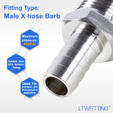 LTWFITTING Bar Production Stainless Steel 316 Barb Fitting Coupler/Connector 1/2 Inch Hose ID x 1/2 Inch Male NPT Air Fuel Water (Pack of 300)