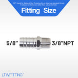 LTWFITTING Bar Production Stainless Steel 316 Barb Fitting Coupler/Connector 5/8 Inch Hose ID x 3/8 Inch Male NPT Air Fuel Water (Pack of 300)